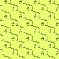 Phytolamp or Grow Light with Sprout vector thin line seamless pattern