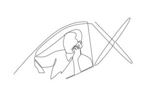 One continuous line drawing of Safety and transport concept. Doodle vector illustration in simple linear style.