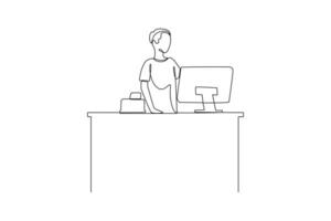 Continuous one line drawing Customers paying at checkout and cashier counters concept. Doodle vector illustration.