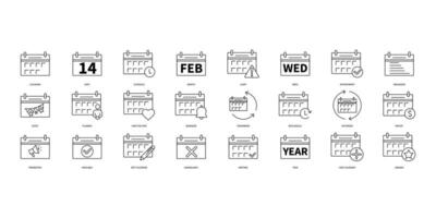 calendar icons set. Set of editable stroke icons.Vector set of calendar vector