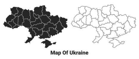 Vector Black map of Ukraine country with borders of regions