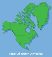 Detailed map of North America country in green vector illustration