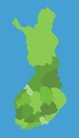 Finlandia vector mapa en escala verde con regiones