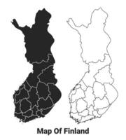 Vector Black map of Finland country with borders of regions