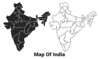 Vector Black map of India country with borders of regions