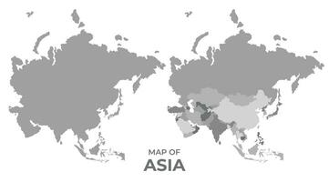 Greyscale vector map of Asia with regions and simple flat illustration