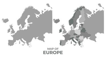 Greyscale vector map of Europe with regions and simple flat illustration