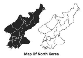 Vector Black map of North Korea country with borders of regions
