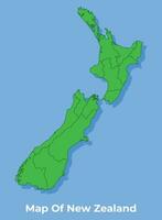 Detailed map of New Zealnad country in green vector illustration