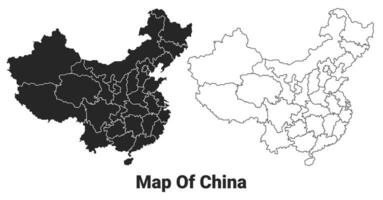Vector Black map of China country with borders of regions