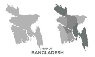 Greyscale vector map of Bangladesh with regions and simple flat illustration