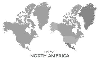 Greyscale vector map of North America with regions and simple flat illustration