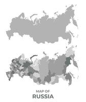 Greyscale vector map of Russia with regions and simple flat illustration