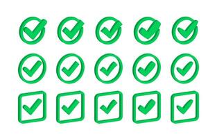 conjunto verde cheque marca icono. si firmar, aprobado icono. éxito aceptar, de acuerdo en solicitud. vector valores ilustración