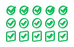 Set Green Check Mark icon. Yes sign, Approved icon. Success Accept, agree on application. Vector stock illustration