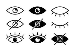 See and unsee eyes icon set. Hide and unhide symbol. Sensitive content. Vector stock illustration