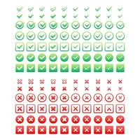 Set Check marks and crosses. Tick and X mark icon. Approved or Rejected, Correct or Wrong. Vector stock illustration