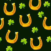 Seamless pattern with Horseshoe and clover or shamrock for St, Patricks Day vector