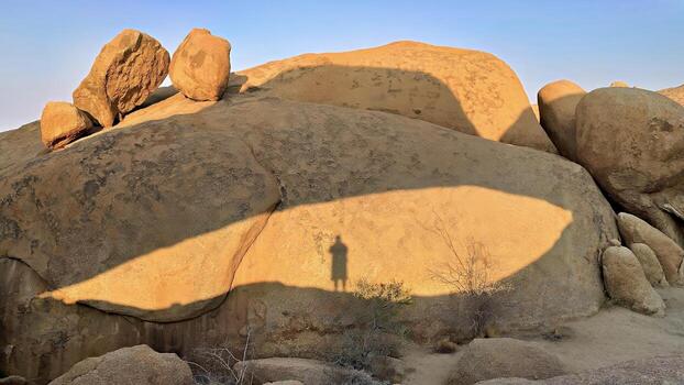 Namibia Shadow of the Arch at Spitzkoppe with the shadow of one person standing underneath the arch. photo