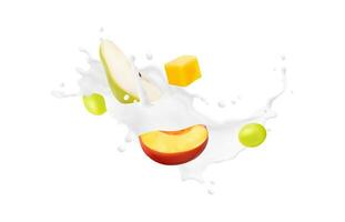 White milk swirl splash with tropical fruits vector