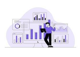 Analyzing business data, Business data analytics, Analytics and research, Financial reports and investments, SEO analytics optimization, company financial evaluation, vector