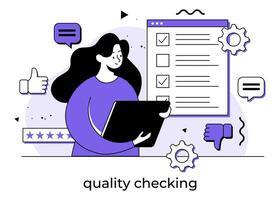 Product satisfaction research, Quality control of products and services, Performance evaluation, Checklist, complete tasks, to-do list, Survey of customer satisfaction concept flat illustration vector