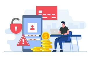 Phishing concept flat illustration concept, Hackers stealing bank details, Steal money, Credit card scam, Hacker attack, Database security vector