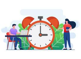 people successfully complete work tasks before deadline flat illustration concept, Schedule time management, effective time planning, suitable for landing pages, social media, mobile apps, website vector