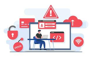 Cybercrime flat illustration concept, Fraud scam, Hacker steal private data on device, Internet fraud, Online phishing, Bulgar steal, Malware, password phishing, DDOS attack, Credit card scam vector