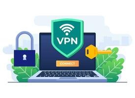 virtual privado red plano ilustración, seguro web tráfico, cifrado datos transferir, vpn acceso, digital personal datos proteccion, remoto servidor, seguro enrutador acceso, la seguridad en Internet vector