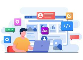 Developer build website User interface, Web design, UI UX, Software development, Web design, Application design, Coding, Web development flat illustration for landing page, mobile app, web design vector