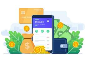 Online banking concept flat illustration vector template, Secure mobile banking app, Internet money transfer, E-banking, E-wallet, Sending and receiving money, Digital payment, Credit or debit card