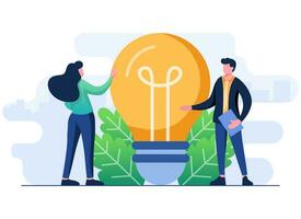 Business people with light bulb, New idea concept flat illustration template, New project or business idea, startup, Brainstorming concept for landing page, website banner, ui, infographic vector