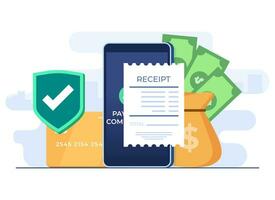 Online mobile payment with wallet app flat illustration concept, Mobile banking, Money transfer, Secure transaction, E-wallet, Cashless payment, Sending and receiving money, Credit card payment, vector