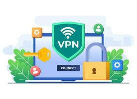 Virtual private network flat illustration, Secure web traffic, Encrypted data transfer, VPN access, Digital personal data protection, Remote server, Secure router access, Safety on internet vector