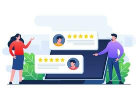 Satisfied customers give high ratings to product, service, app, or website, Feedback, Customer review evaluation, Satisfaction rating level survey concept flat illustration vector template