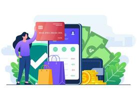 Online banking flat illustration concept, Virtual storage and transfer of funds, Banking application, Secure payment, Mobile banking, E-wallet, Digital payment, Online transaction vector