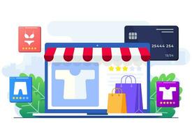 comprar ropa desde en línea ropa almacenar, en línea compras, orden en línea, comercio electrónico sitio web, digital o virtual mercado, Internet Tienda plano ilustración para aterrizaje página, web diseño, infografía vector