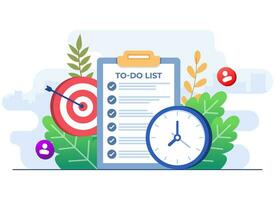 Checklist. Group of people and clipboard with checklist and checkmarks. Business plan, marketing strategy, survey, complete tasks, teamwork success concepts. Modern flat design. Vector illustration