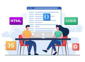 Web developer wiring code or program using laptop, Computer programming, Java, HTML symbols, Web design, Software, application design, programming languages, developing, website, programmer vector