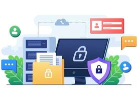Database and personal data security, Cyber security, Information privacy concept flat illustration banner for landing page, website, mobile app vector