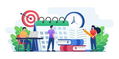 Students prepare for exams flat illustration vector concept, student learning before exam day, doing hard assignments, and preparing for module work, Exam deadline with hourglass