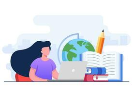 Online education and learning concept flat illustration template, E-learning, Online course, Online webinar, Video tutorial, Distant education, Remote learn vector