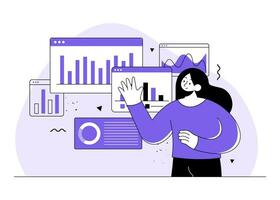 Business people analyzing and monitoring on financial reports and investments dashboard monitor, Business data analytics, SEO analytics optimization, Analytics and research vector