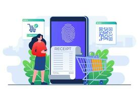 Make payment with fingerprint scanner, Secure payment transaction concept flat illustration vector template, Online payment gateway, Online shopping, Secure digital money transfer method