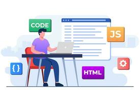 Web developer wiring code or program using laptop, Computer programming, Java, HTML symbols, Web design, Software, application design, programming languages, developing, website vector