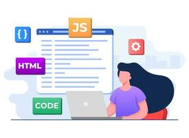 Web developer wiring code or program using laptop, Computer programming, Java, HTML symbols, Web design, Software, application design, programming languages, developing, website, programmer vector