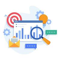 Business performance data analysis flat illustration concept, Search engine optimization, Market research chart, Data Analytics, Financial report, Business strategy, Financial forecast vector