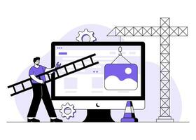 website, under construction flat illustration vector concept for landing page, ui, web, mobile app,, System maintenance, Developer building website, Website development, Developer fixing website