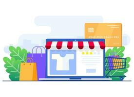 comprar ropa desde en línea ropa almacenar, en línea compras, orden en línea, comercio electrónico sitio web, digital o virtual mercado, Internet Tienda plano ilustración para aterrizaje página, web diseño, infografía vector